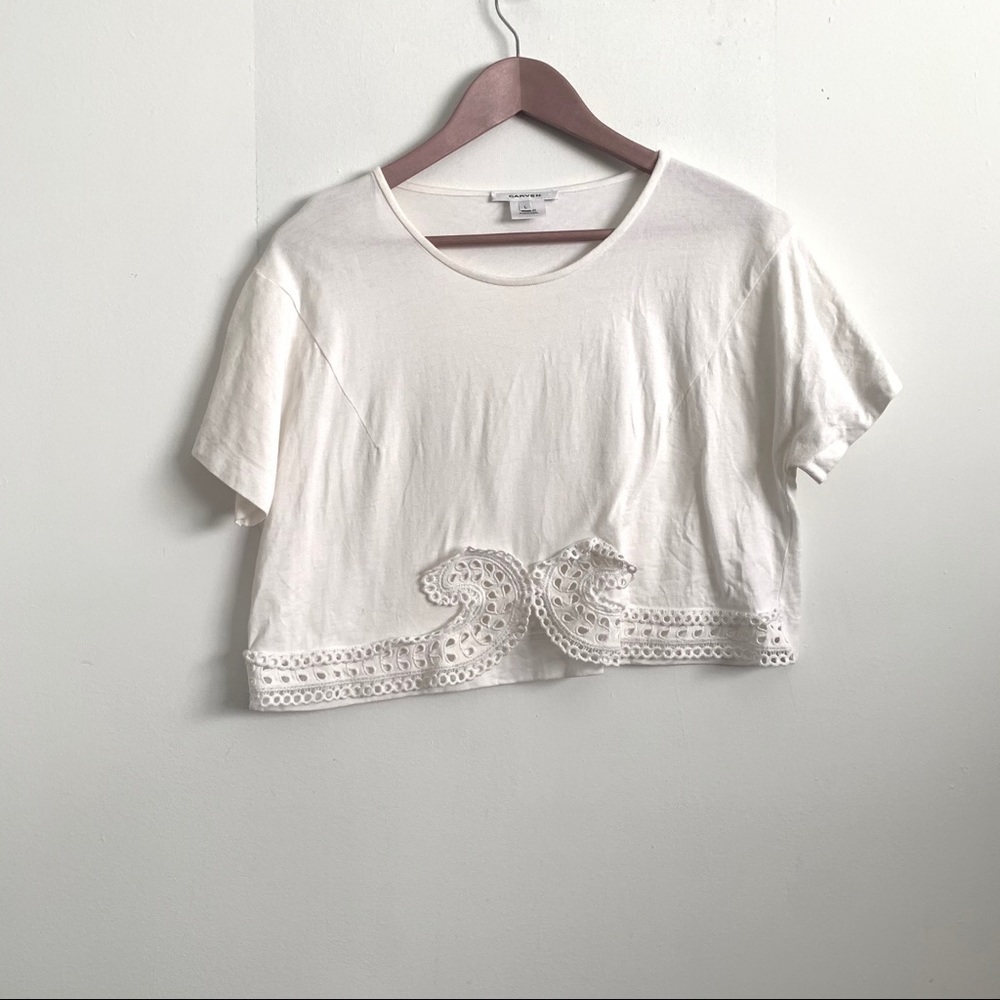 Carven - Lace Applique Crop top T-shirt
